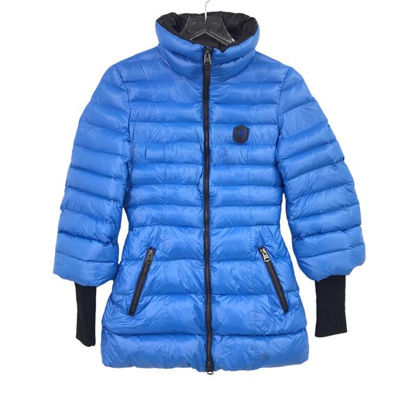 Mackage Women's Down Puffer Jacket XS Long Sleeve Full Zip Pockets Blue